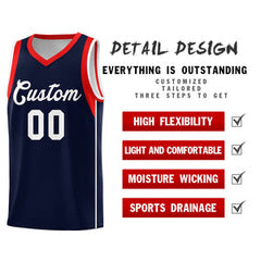 Custom Navy White-Red Sleeve Color Blocking Classic Sets Sports Uniform Basketball Jersey