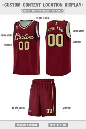 Custom Crimson Khaki Black Sleeve Color Blocking Classic Sets Sports Uniform Basketball Jersey