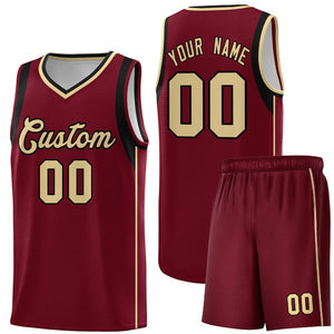 Custom Crimson Khaki Black Sleeve Color Blocking Classic Sets Sports Uniform Basketball Jersey