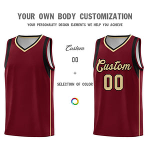 Custom Crimson Khaki Black Sleeve Color Blocking Classic Sets Sports Uniform Basketball Jersey