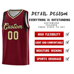 Custom Crimson Khaki Black Sleeve Color Blocking Classic Sets Sports Uniform Basketball Jersey