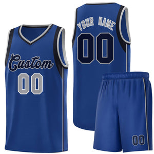 Custom Royal Navy-Gray Sleeve Color Blocking Classic Sets Sports Uniform Basketball Jersey