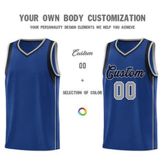 Custom Royal Navy-Gray Sleeve Color Blocking Classic Sets Sports Uniform Basketball Jersey