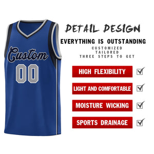 Custom Royal Navy-Gray Sleeve Color Blocking Classic Sets Sports Uniform Basketball Jersey