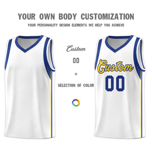 Custom White Royal-Gold Sleeve Color Blocking Classic Sets Sports Uniform Basketball Jersey