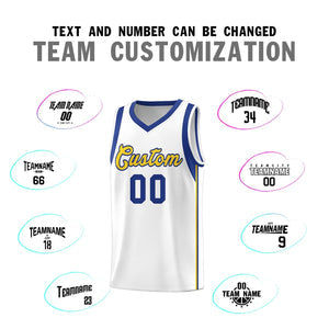 Custom White Royal-Gold Sleeve Color Blocking Classic Sets Sports Uniform Basketball Jersey