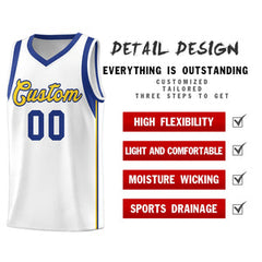 Custom White Royal-Gold Sleeve Color Blocking Classic Sets Sports Uniform Basketball Jersey