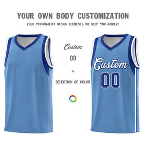 Custom Powder Blue Royal-White Sleeve Color Blocking Classic Sets Sports Uniform Basketball Jersey