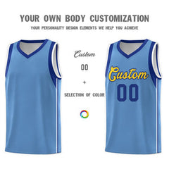 Custom Powder Blue Royal-Gold Sleeve Color Blocking Classic Sets Sports Uniform Basketball Jersey