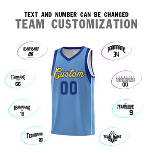 Custom Powder Blue Royal-Gold Sleeve Color Blocking Classic Sets Sports Uniform Basketball Jersey