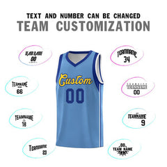 Custom Powder Blue Royal-Gold Sleeve Color Blocking Classic Sets Sports Uniform Basketball Jersey