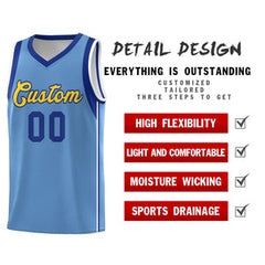 Custom Powder Blue Royal-Gold Sleeve Color Blocking Classic Sets Sports Uniform Basketball Jersey