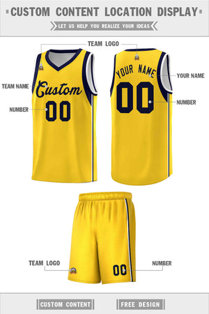 Custom Gold Navy Sleeve Color Blocking Classic Sets Sports Uniform Basketball Jersey