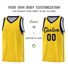 Custom Gold Navy Sleeve Color Blocking Classic Sets Sports Uniform Basketball Jersey