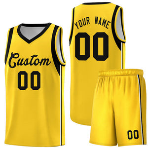Custom Gold Black Sleeve Color Blocking Classic Sets Sports Uniform Basketball Jersey