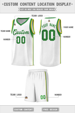 Custom White Kelly Green Sleeve Color Blocking Classic Sets Sports Uniform Basketball Jersey
