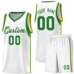 Custom White Kelly Green Sleeve Color Blocking Classic Sets Sports Uniform Basketball Jersey