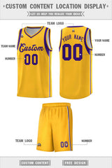 Custom Gold Purple Sleeve Color Blocking Classic Sets Sports Uniform Basketball Jersey