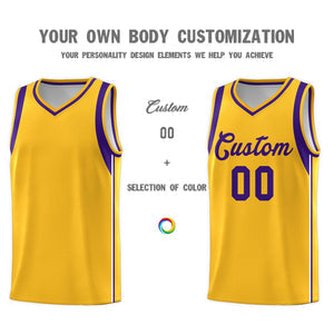 Custom Gold Purple Sleeve Color Blocking Classic Sets Sports Uniform Basketball Jersey