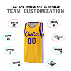 Custom Gold Purple Sleeve Color Blocking Classic Sets Sports Uniform Basketball Jersey