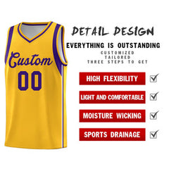Custom Gold Purple Sleeve Color Blocking Classic Sets Sports Uniform Basketball Jersey