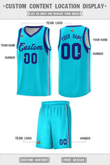 Custom Powder Blue Purple Sleeve Color Blocking Classic Sets Sports Uniform Basketball Jersey