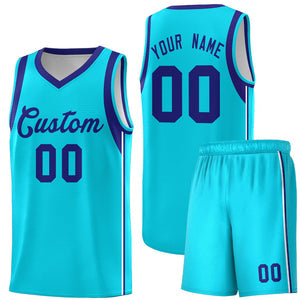 Custom Powder Blue Purple Sleeve Color Blocking Classic Sets Sports Uniform Basketball Jersey
