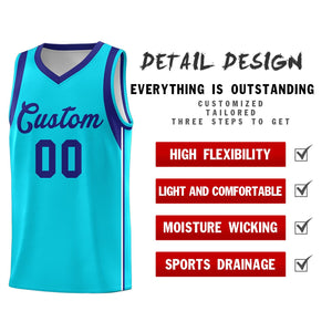 Custom Powder Blue Purple Sleeve Color Blocking Classic Sets Sports Uniform Basketball Jersey