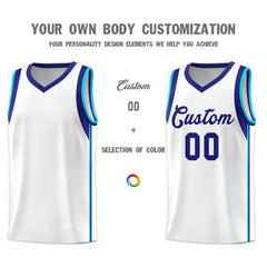 Custom White Purple Sleeve Color Blocking Classic Sets Sports Uniform Basketball Jersey