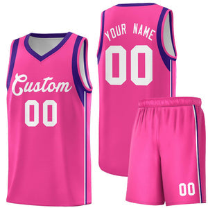 Custom Pink White Sleeve Color Blocking Classic Sets Sports Uniform Basketball Jersey