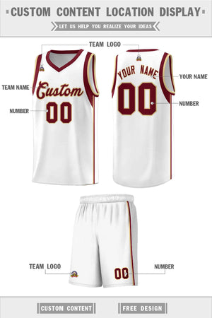 Custom White Crimson-Khaki Sleeve Color Blocking Classic Sets Sports Uniform Basketball Jersey