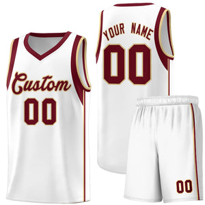 Custom White Crimson-Khaki Sleeve Color Blocking Classic Sets Sports Uniform Basketball Jersey