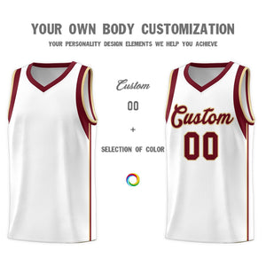 Custom White Crimson-Khaki Sleeve Color Blocking Classic Sets Sports Uniform Basketball Jersey