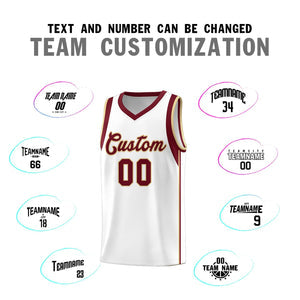 Custom White Crimson-Khaki Sleeve Color Blocking Classic Sets Sports Uniform Basketball Jersey