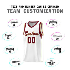 Custom White Crimson-Khaki Sleeve Color Blocking Classic Sets Sports Uniform Basketball Jersey