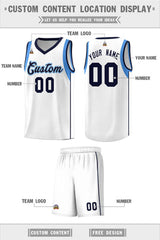 Custom White Navy-Powder Blue Sleeve Color Blocking Classic Sets Sports Uniform Basketball Jersey