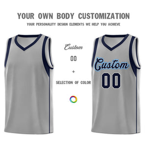 Custom Gray Navy-White Sleeve Color Blocking Classic Sets Sports Uniform Basketball Jersey
