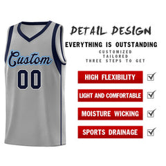 Custom Gray Navy-White Sleeve Color Blocking Classic Sets Sports Uniform Basketball Jersey