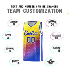 Custom Gold Purple-Royal Gradient Design Irregular Shapes Pattern Sports Uniform Basketball Jersey