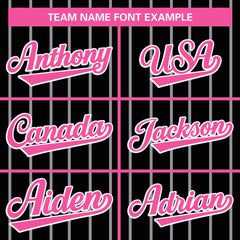 Custom Black Pink-Light Gray Stripe Fashion Design Full Button Authentic Baseball Jersey
