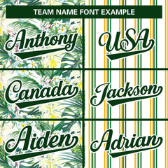 Custom White Green Hawaii Tropical Flower Stripe Fashion Baseball Jersey