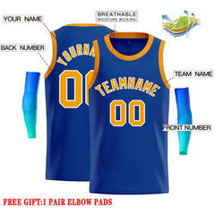 Custom Royal Yellow-White Classic Tops Casual Basketball Jersey