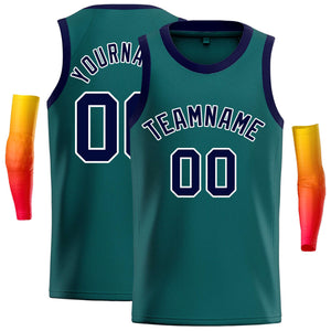 Custom Aqua Navy-White Classic Tops Casual Basketball Jersey