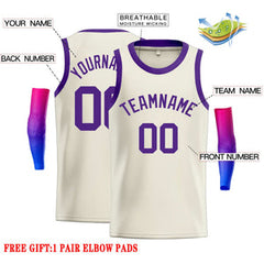 Custom Cream Purple Classic Tops Casual Basketball Jersey