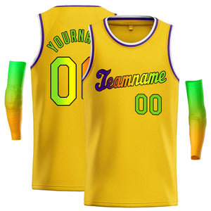 Custom Yellow Green-Black Classic Tops Casual Basketball Jersey