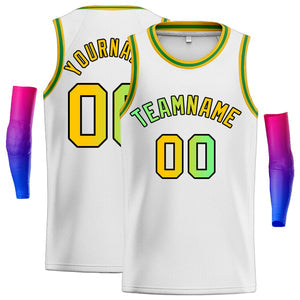 Custom White Green Classic Tops Fonts Gradient Fashion Tops Men Casual Basketball Jersey