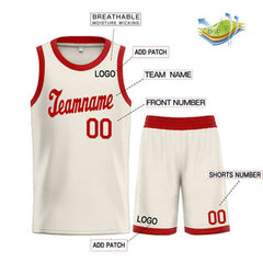 Custom Cream Red Classic Sets Sports Uniform Basketball Jersey