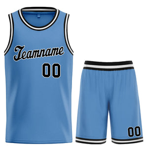 Custom Light Blue Black White Classic Sets Basketball Jersey