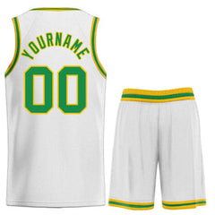 Custom White Green-Yellow Classic Sets Curved Basketball Jersey