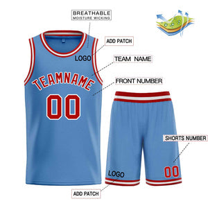 Custom Light Blue Red-White Bull Classic Sets Basketball Jersey